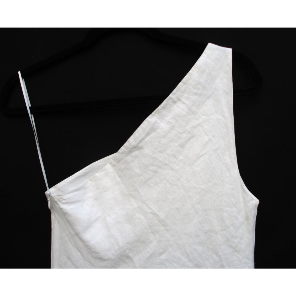 Nwt ZARA 100% Linen One-Shoulder Asymmetrical Off White Lined Midi Dress Sz M - Picture 7 of 10